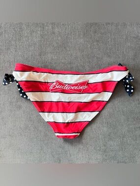 Budweiser Bikini Bottom Red White Striped Navy Polka Dot Tie L